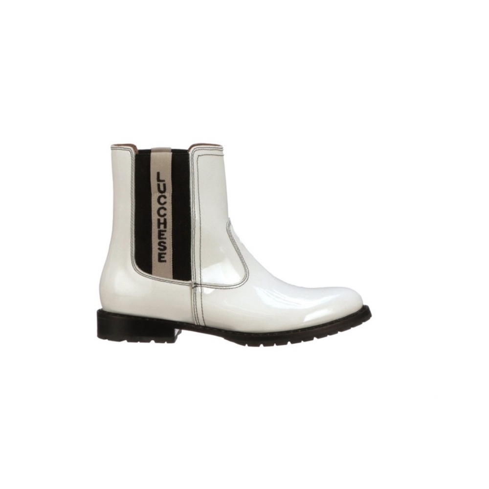 Lucchese size 7 white leather & vinyl rain boots